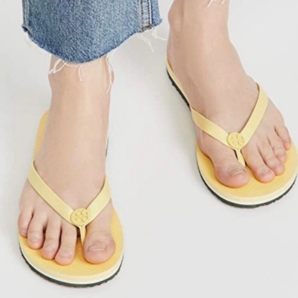 Tory Burch Yellow Leather Logo Flip Flop Sandals